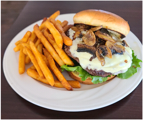 burger with mushrooms with fries